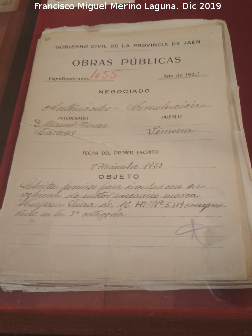 Archivo Hist�rico Provincial - Archivo Hist�rico Provincial. Expediente de matriculaci�n del Hispano Suiza J-1055 en Jimena 1923