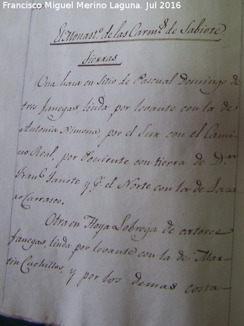 Convento de Carmelitas Descalzas - Convento de Carmelitas Descalzas. Catastro 1819 de Navas de San Juan