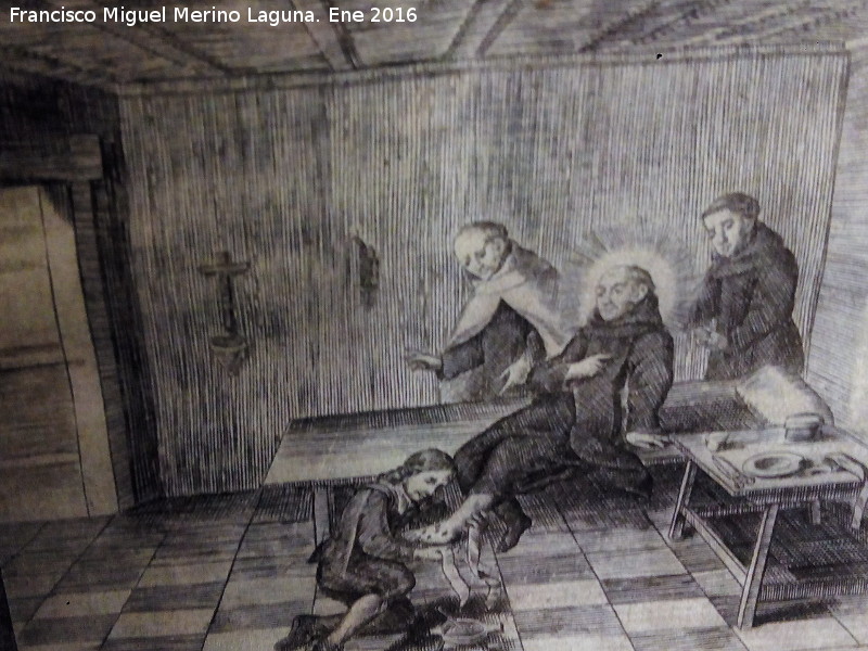 Historia de �beda - Historia de �beda. San Juan de la Cruz es curado en �beda. Grabado 1701. Museo de San Juan de la Cruz - �beda