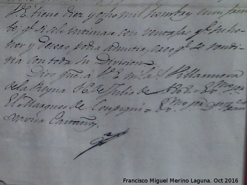 Historia de Villanueva de la Reina - Historia de Villanueva de la Reina. Firma del General Casta�os. Casa de Postas - Villanueva de la Reina
