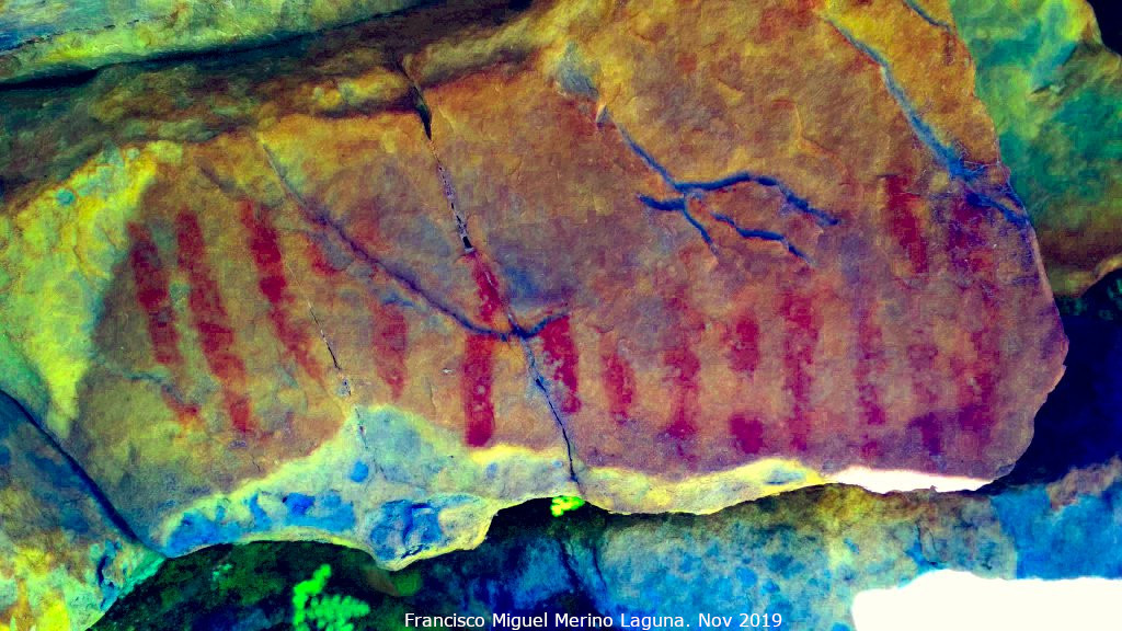 Pinturas rupestres del Arroyo del Chortal III - Pinturas rupestres del Arroyo del Chortal III. Tratada con Dstretch