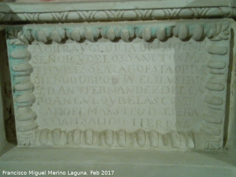 Santuario de las Reliquias - Santuario de las Reliquias. Inscripci�n del retablo