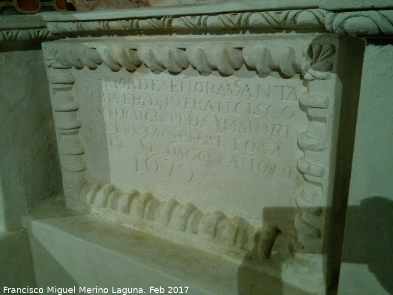 Santuario de las Reliquias - Santuario de las Reliquias. Inscripci�n del retablo  y a�o 1675