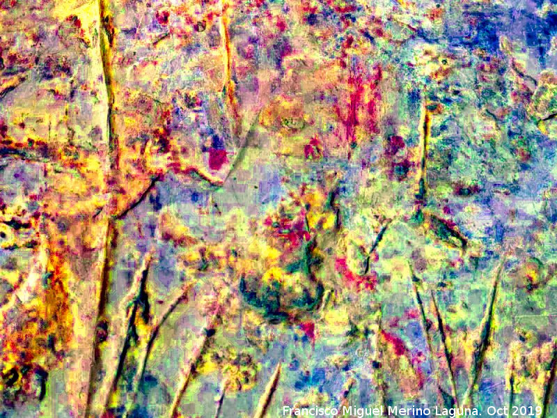 Pinturas y petroglifos rupestres del Abrigo de los cortados del Canjorro - Pinturas y petroglifos rupestres del Abrigo de los cortados del Canjorro. Tratada con DStretch