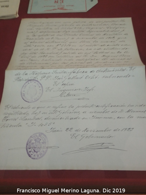 1923 - 1923. Expediente de matriculaci�n del Hispano Suiza J-1055 en Jimena 1923. Archivo Hist�rico Provincial