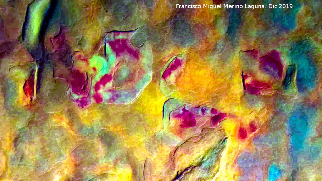 Pinturas rupestres del Abrigo del Almendro II - Pinturas rupestres del Abrigo del Almendro II. Tratada con Dstretch