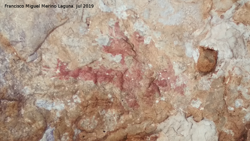 Pinturas rupestres del Abrigo I de la Pedriza. Grupo III - Pinturas rupestres del Abrigo I de la Pedriza. Grupo III. Antropomorfo con tocado y ap�ndices en mano izquierda del grupo inferior