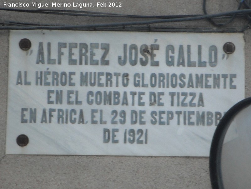 Casa del Alferez Jos� Gallo - Casa del Alferez Jos� Gallo. Placa