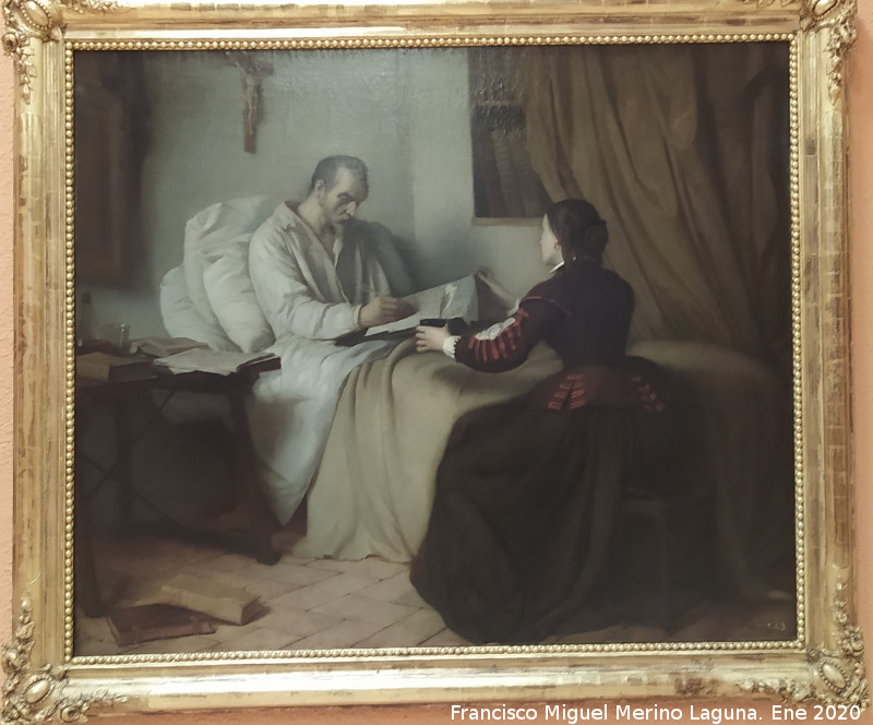 Miguel de Cervantes Saavedra - Miguel de Cervantes Saavedra. �ltimos momentos de Cervantes. Cuadro de V�ctor Manzano y Mejorada de 1858. Museo Provincial de Ja�n