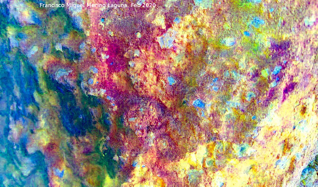 Pinturas rupestres Abrigo Este de las Pe�as de Castro III - Pinturas rupestres Abrigo Este de las Pe�as de Castro III. Tratada con Dstretch