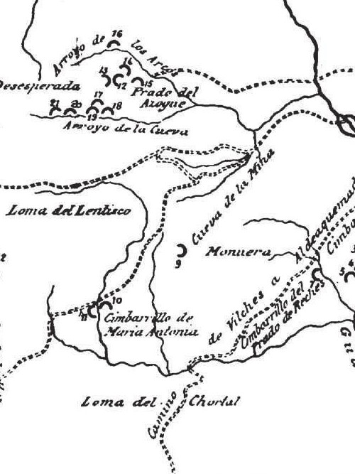 Pinturas rupestres del Cimbarrillo de Mar�a Antonia II - Pinturas rupestres del Cimbarrillo de Mar�a Antonia II. Mapa de Cabr�