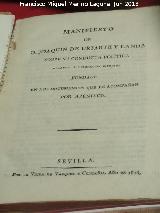 Historia de Ja�n. Siglo XIX. Manifiesto de Manuel Uriarte de Landa. Prefecto de Ja�n. 1811. Exposici�n Palacio Villardompardo - Ja�n