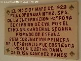 Santuario de Ntra Sra de la Encarnacin. Placa de la Coronacin