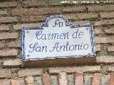 Carmen de San Antonio. Placa