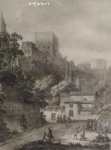 Alhambra. Torre de Comares. Dibujo antiguo. Casa de los Tiros