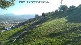 Oppidum del Cerro de Santa Catalina. Al fondo la muralla medieval
